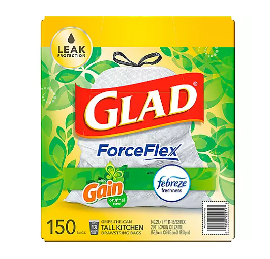 Glad ForceFlex Tall Kitchen Bags, Drawstring, Grips-the-Can, with Gain Original Scent - 110 bags